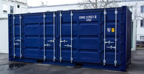Condition: As good as new - 20ft ISO container - Hinged doors on the long wall - Easy Open door mechanism - blue - Sold!