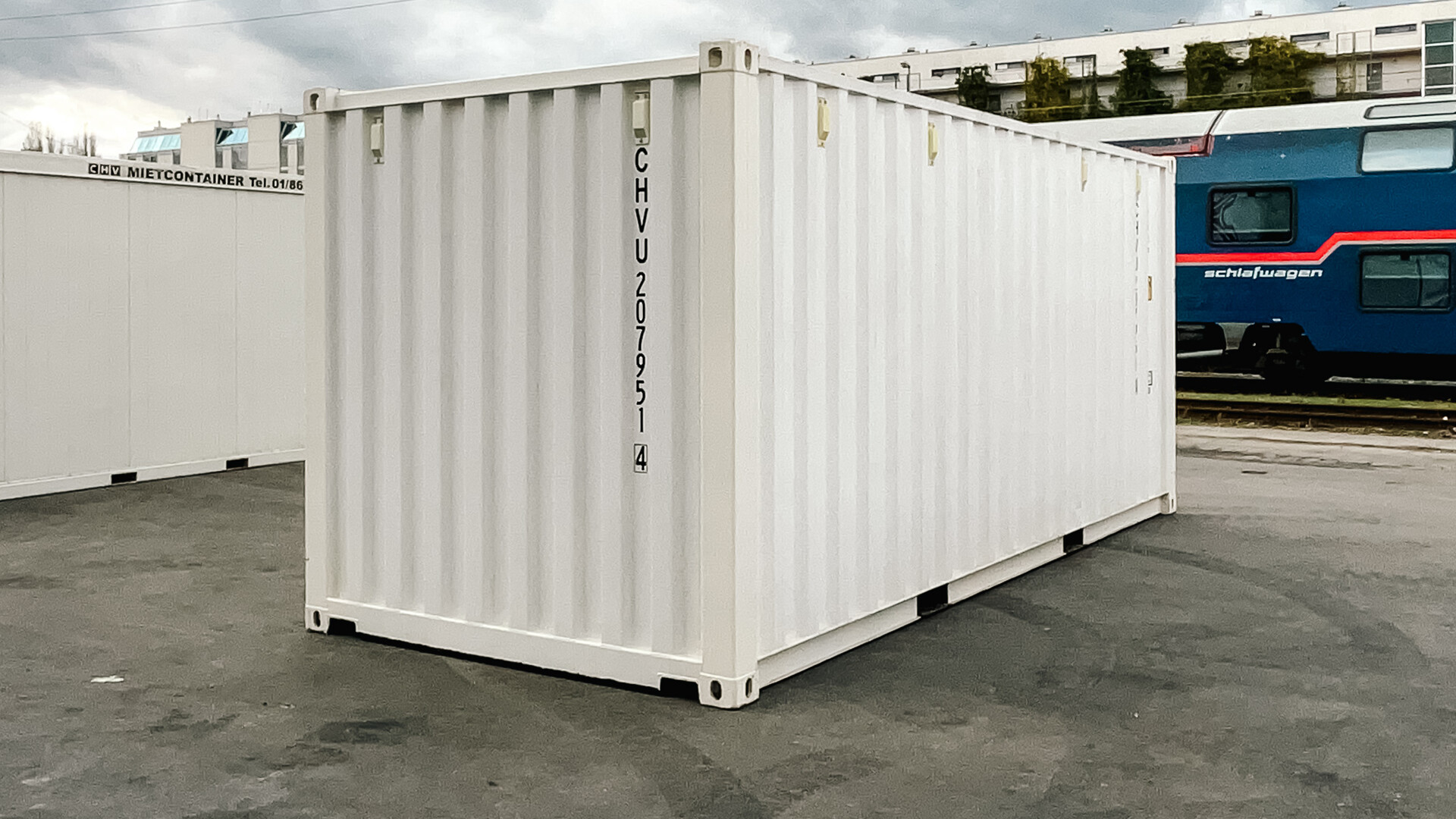 One-trip 20-ft shipping container viewed from the rear