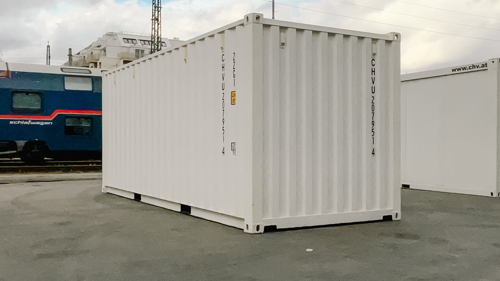 Rear view of a one-trip 20-ft shipping container