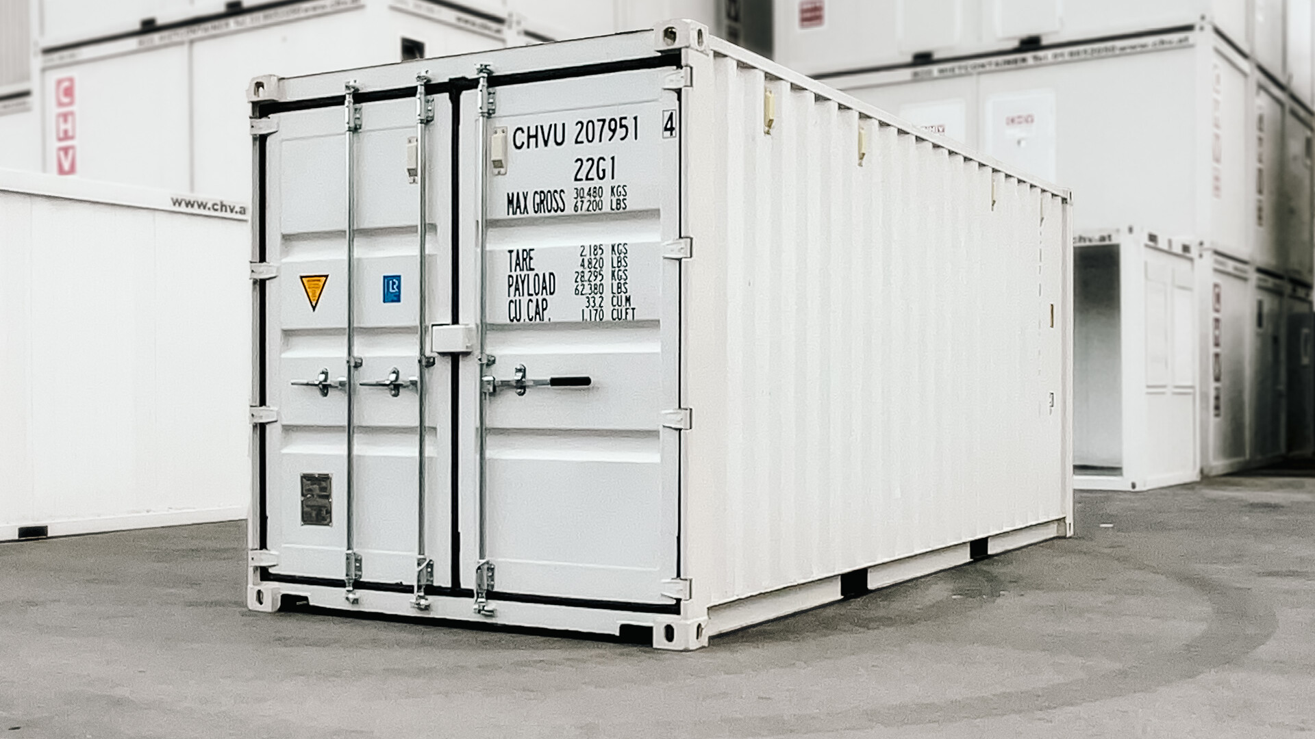 One-trip 20-ft ISO shipping container in grey white